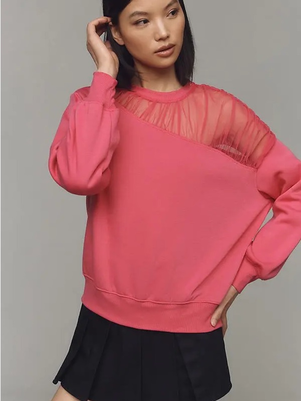 EUC Maeve Hot Pink Mesh Yoke Sweater XS